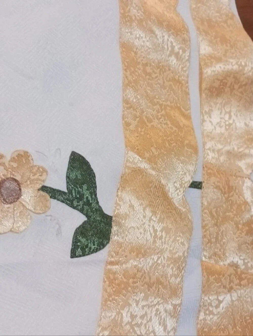 Vintage Tablecloth yellow Round 3d Flowers Sateen